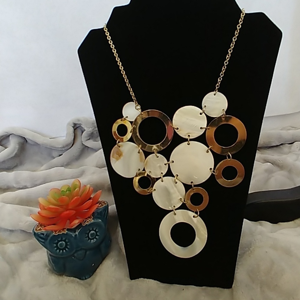 Gold and Shell Circles Bib Statement Necklace